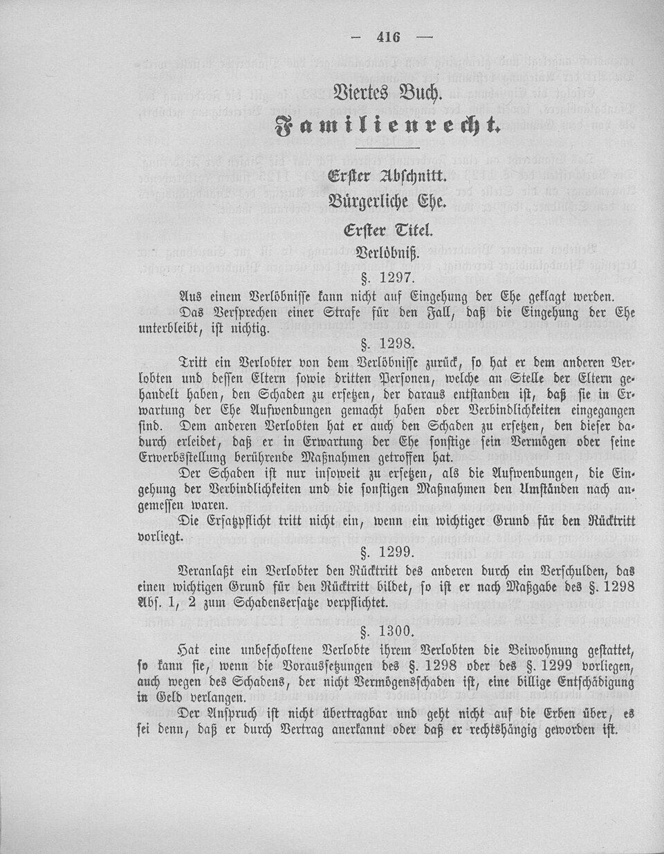 Seite aus dem Reichsgesetzblatt 1896 mit den Paragrafen des BGB zum Verlöbnis